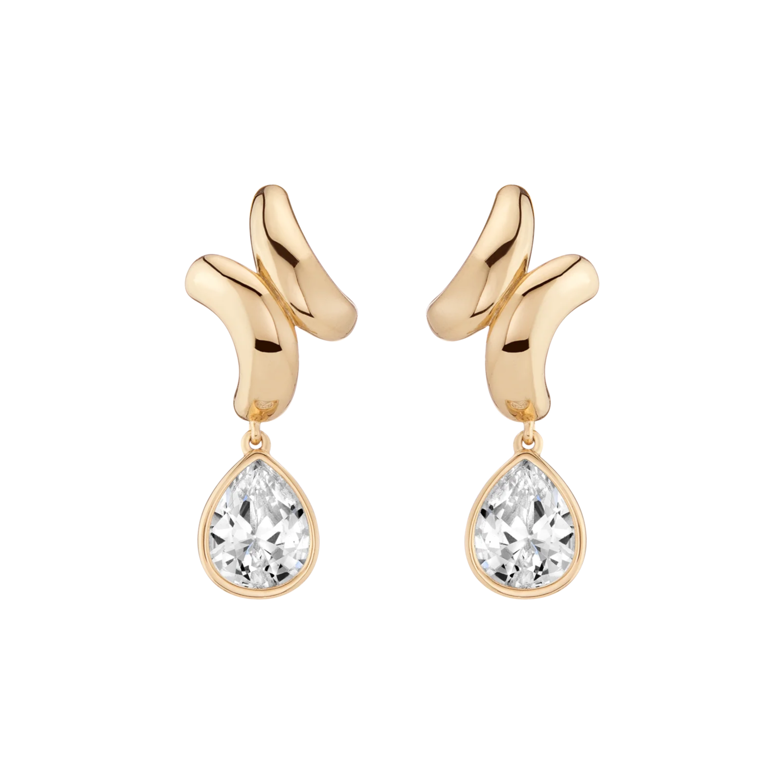 Lab Grown White Sapphire Gold Pear Drop Earrings