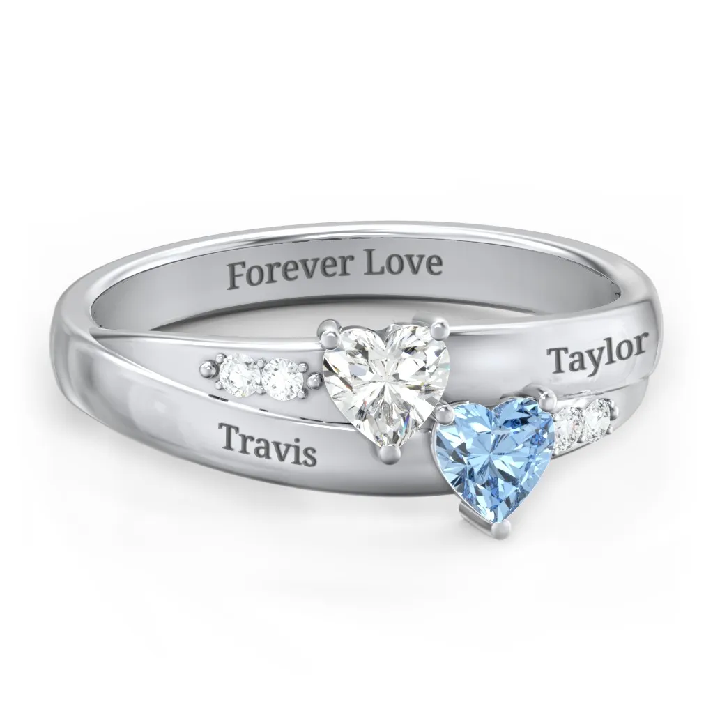 Double Heart Gemstone Ring with Accents