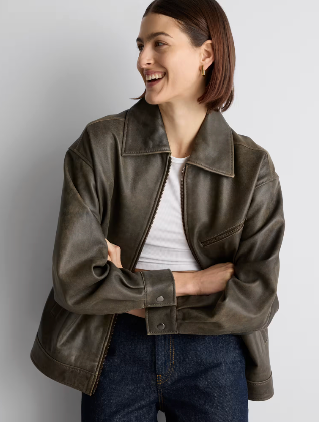 Quince 100% Leather Oversized Bomber Jacket