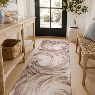 WAYFAIR ABSTRACT SPIRAL CHESTNUT BROWN MACHINE WASHABLE NON-SLIP BACKING AREA RUG
