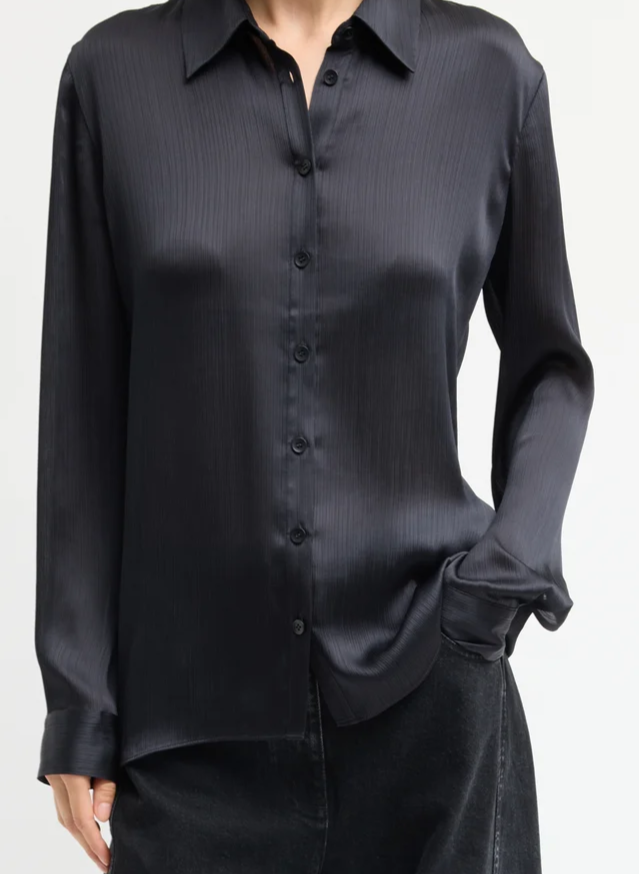 Matte Satin Plisse Slim Shirt