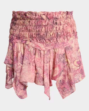 Ceiva Smocked Silk Handkerchief Mini Skirt