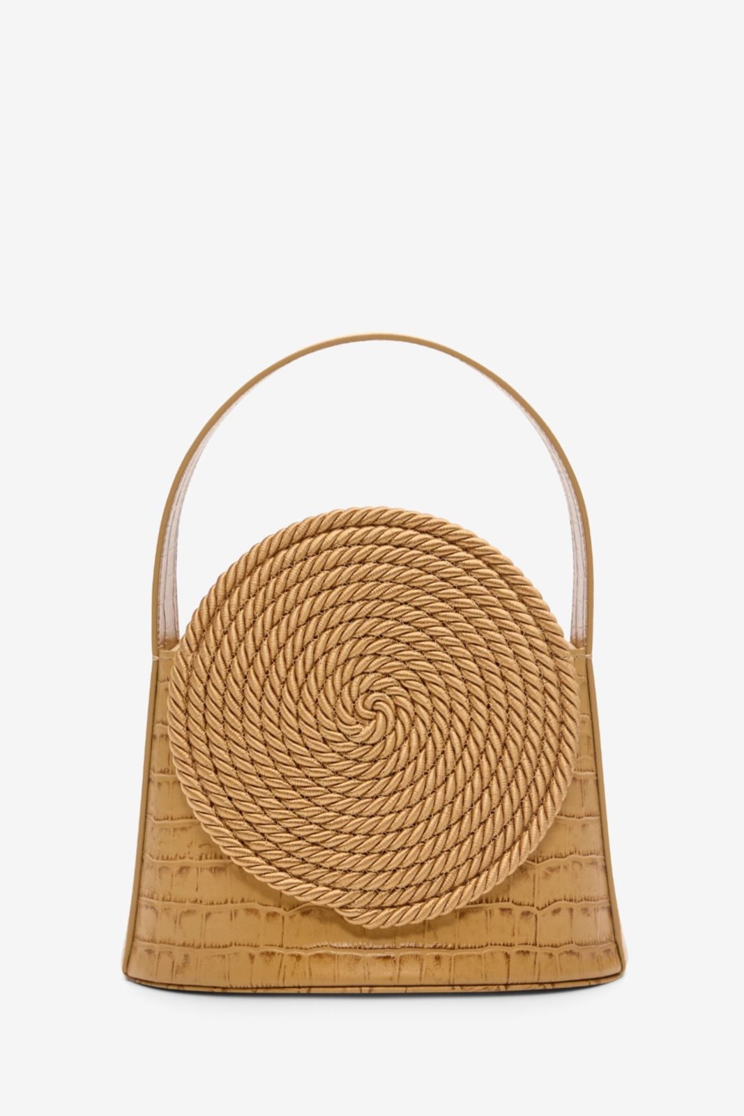 Yellow croco-embossed leather bag with passementerie details