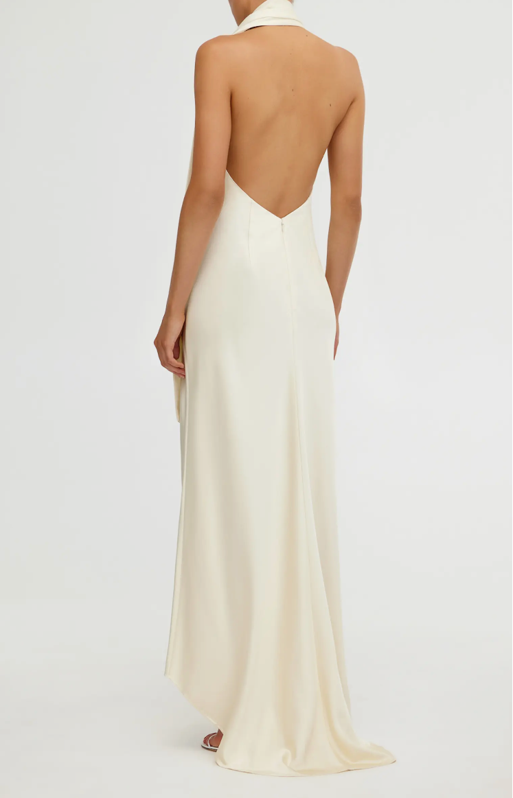 Adriana Open Back Satin Halter Gown