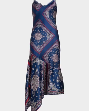 Becky Printed Silk Lace-Trim Midi Dress