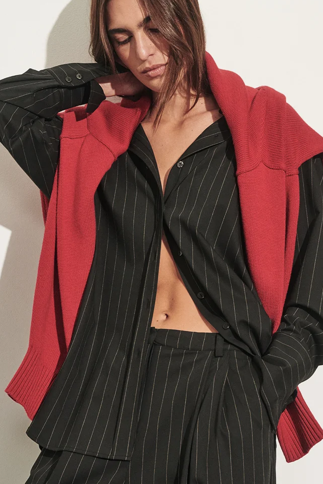 Sian Black Pinstripe Button Shirt