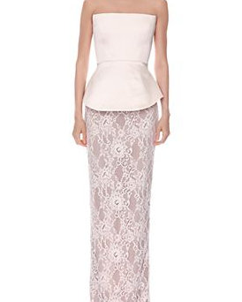 Strapless Satin & Lace Maxi Dress