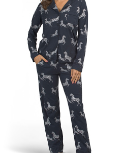 2pc Pima Cotton Zebre De Nuit Pajama Top And Matching Pants Set