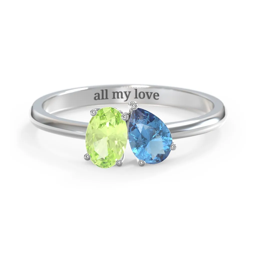 Toi et Moi Oval and Pear Gemstone Ring
