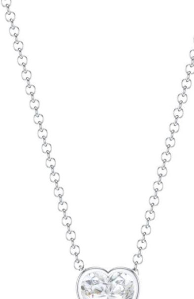 TSD Emilia Sterling Silver Heart-Shaped Solitaire Pendant Necklace, 15" Silver Chain, Romantic Jewelry