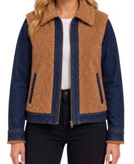 Women's Sherpa-Lined Colorblock Denim Jacket