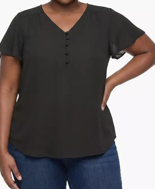 Plus Size Harper V-Neck Short-Flutter-Sleeves Georgette Blouse