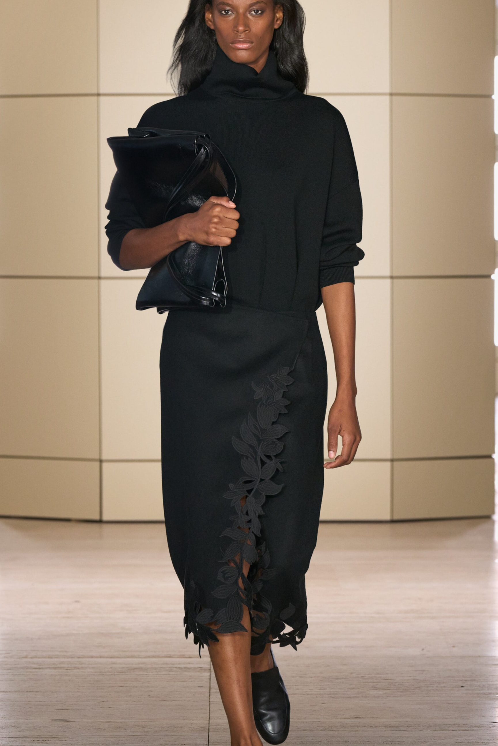 Embroidered Double-Faced Wool Wrap Skirt