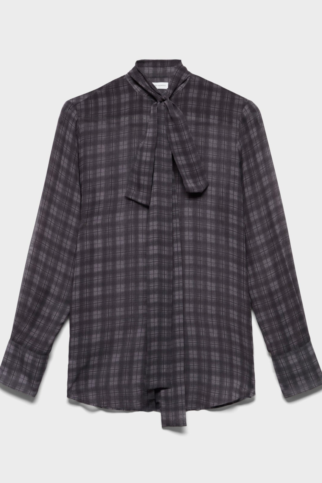7 FOR ALL MANKIND LONG SLEEVE BOW SHIRT in Silk Houndstooth Grey