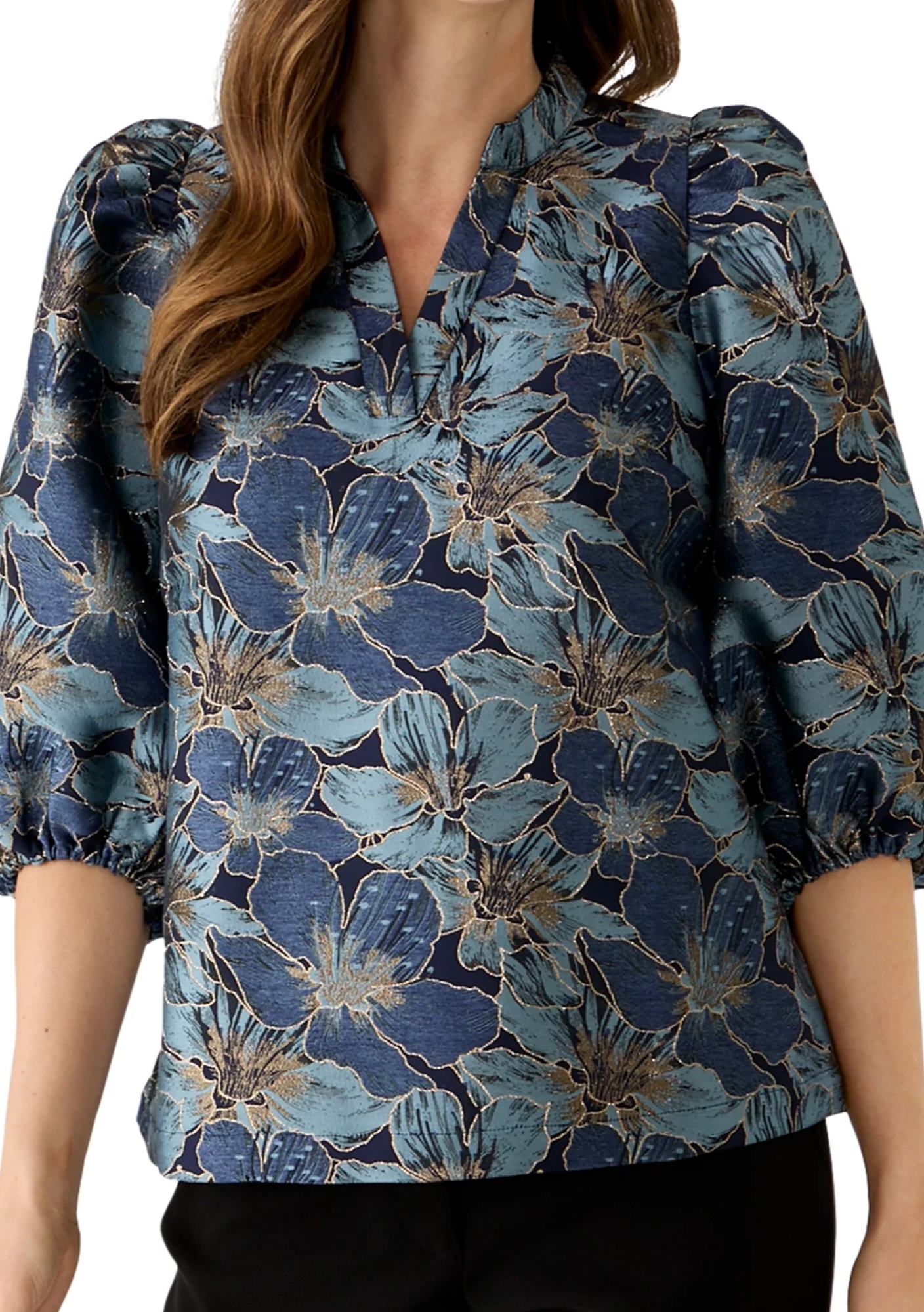 BELK CROWN & IVY WOMEN'S 3/4 SLEEVE JACQUARD TOP