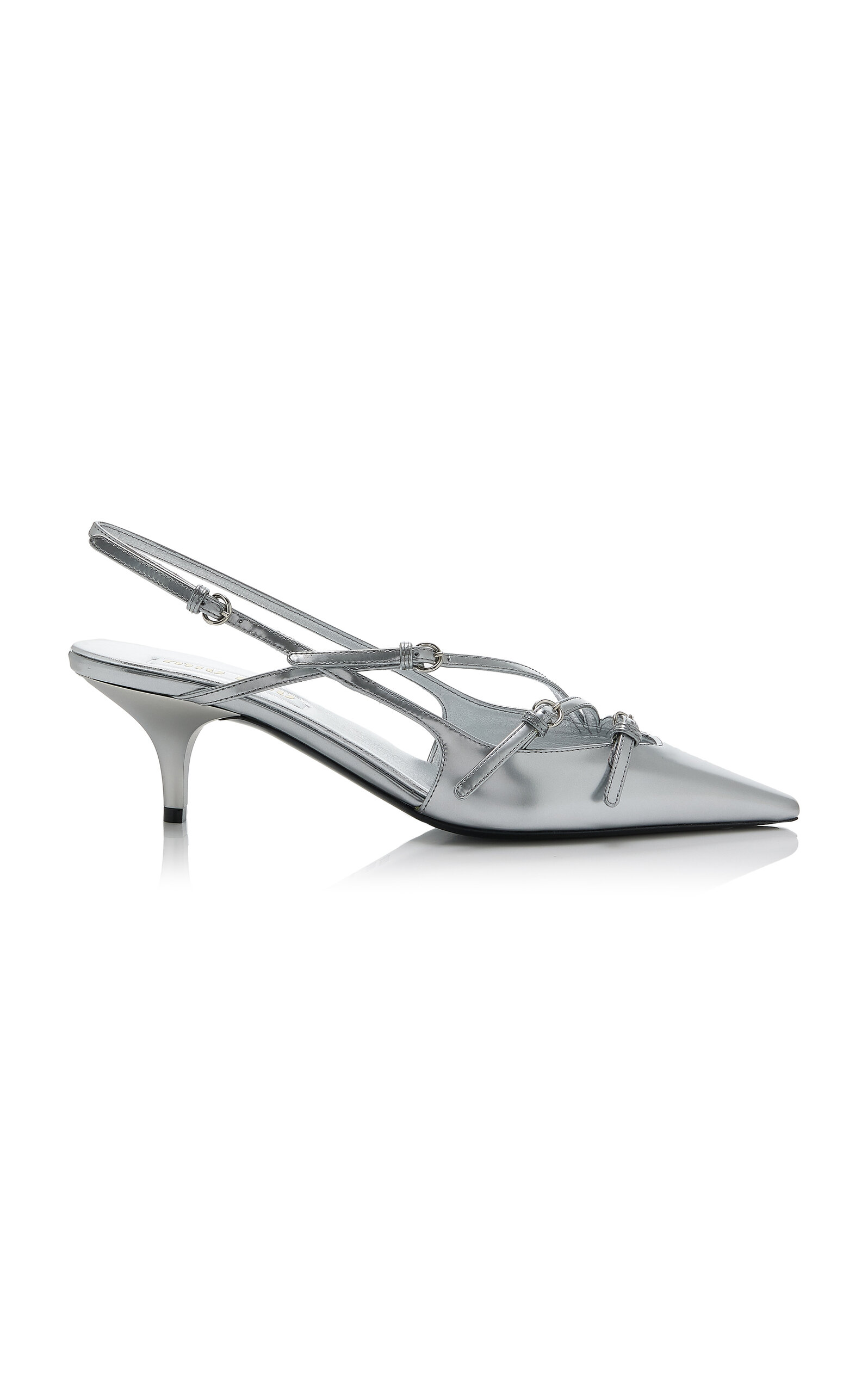 Buckled Metallic Leather Slingback Pumps