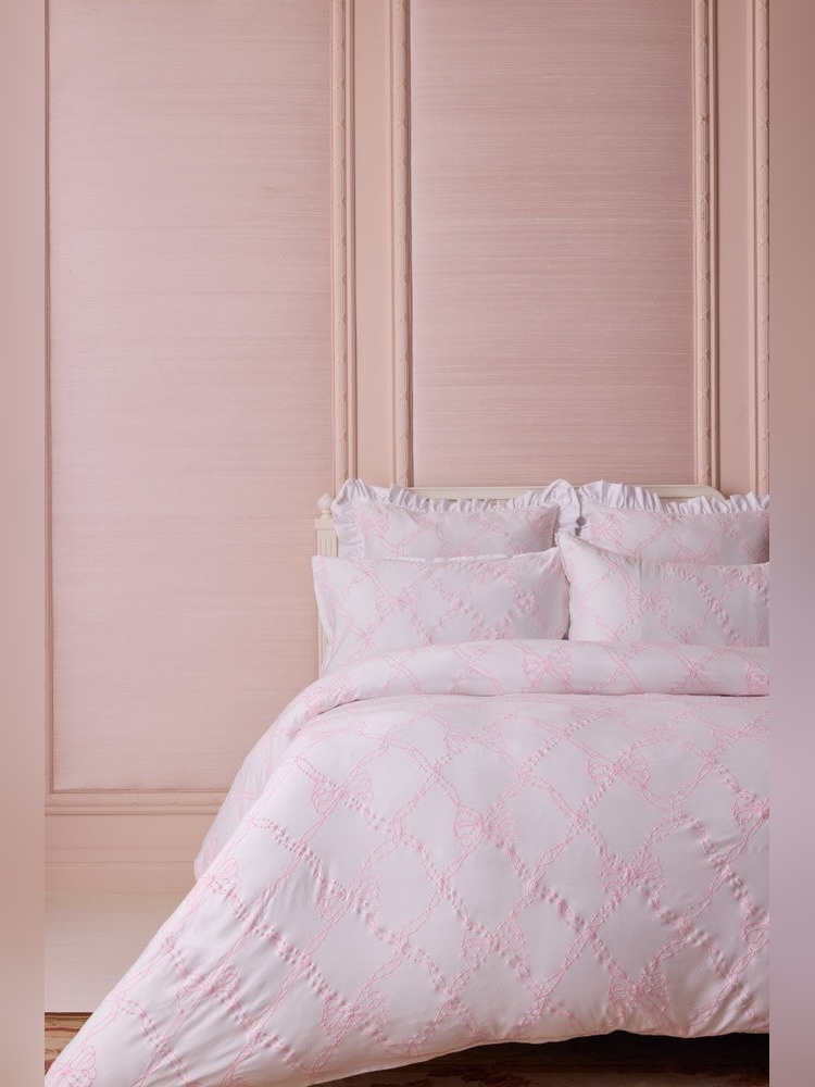 Garden Bow Embroidered Bow Duvet Cover + Sham Set Full/Queen