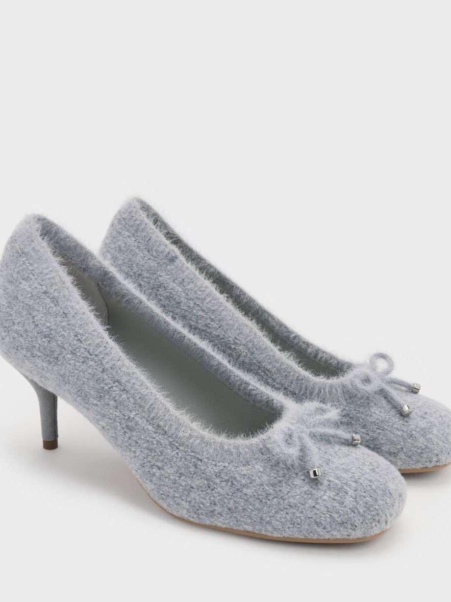Knitted Bow Pumps - Light Grey