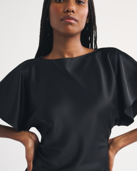 Satin Flutter Sleeve Slash Top