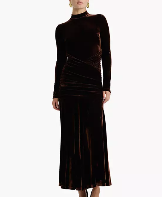 Women's Korina Velour Maxi Mock Neck Long-Sleeve Dress