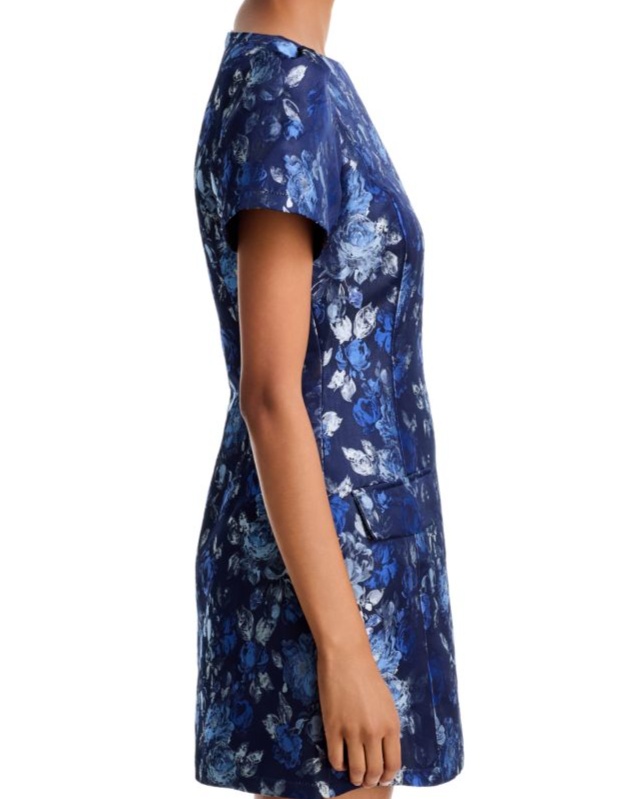 BLOOMINGDALE'S AQUA BROCADE SHORT SLEEVE MINI DRESS - EXCLUSIVE