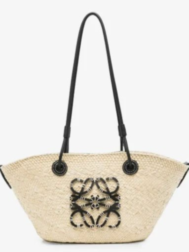 Small Anagram Basket bag in iraca palm and calfskin