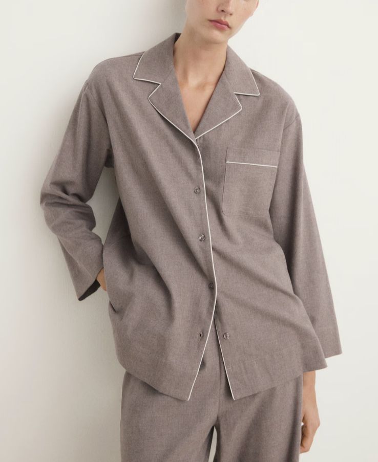 COTTON FLANNEL SHIRT WITH CONTRASTING PIPING