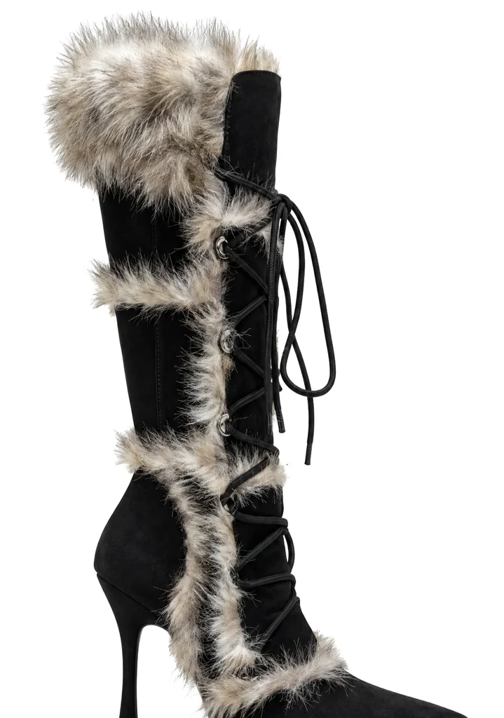 Delightful Kismet Faux Fur Boots - Black
