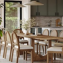 Nathan James Solace Mid Century Modern Extendable Dining Table, Solid Wood Dining Room Table with Leaf Extension, 8-Seater Dining Table Light Brown
