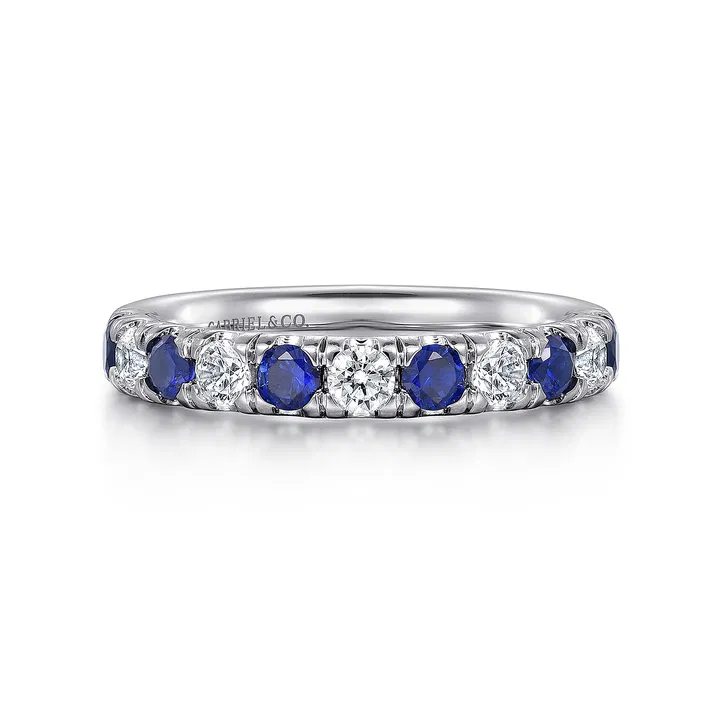 Bari - 14K White Gold 11 Stone Diamond and Sapphire Anniversary Band - 0.45 ct