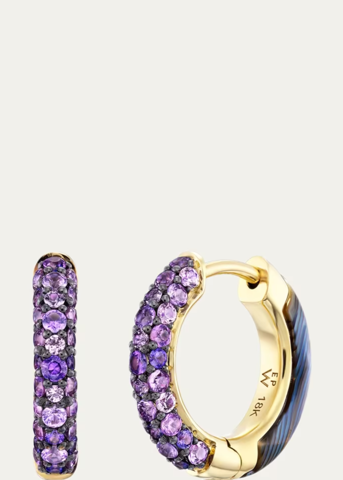 18K Yellow Gold, Sapphire & Abalone Baby Duet Hoop Earrings