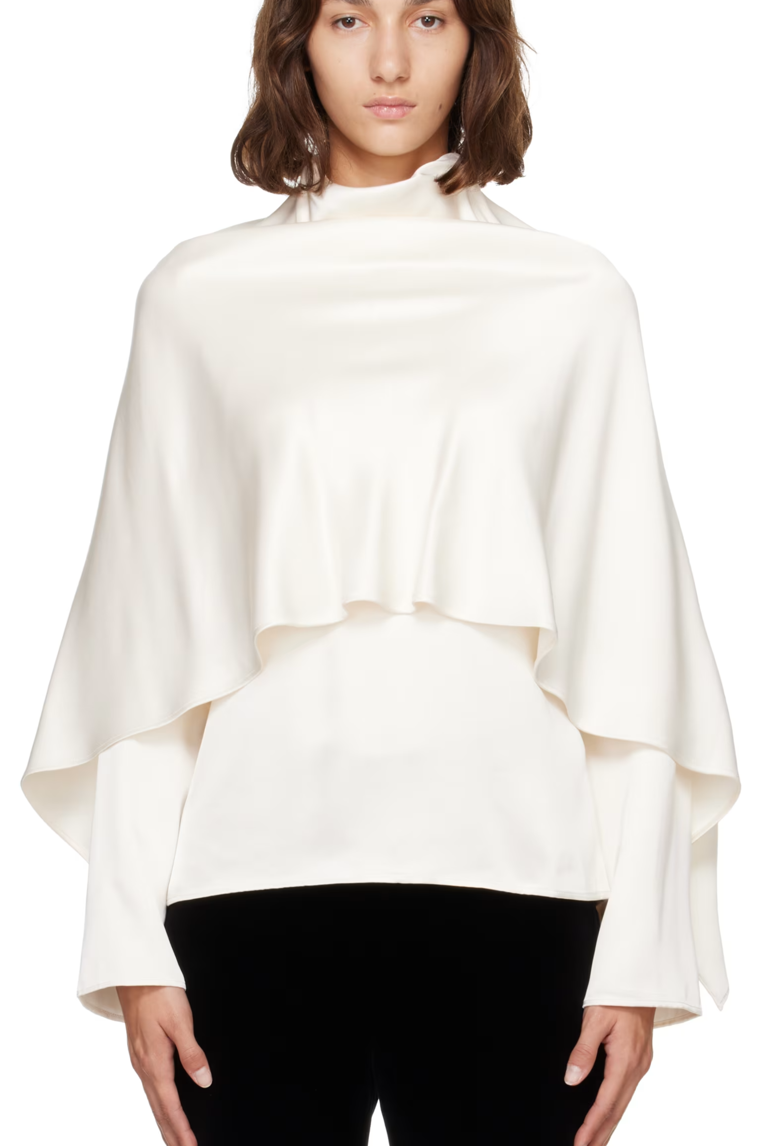 Róhe Off-White Satin Cape Blouse