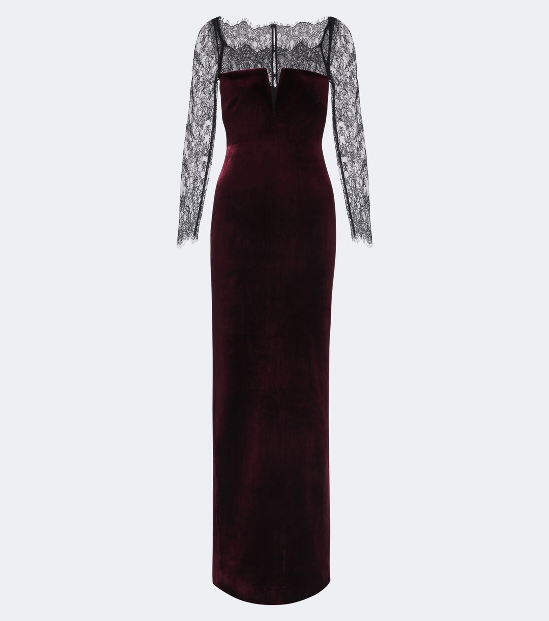 Lace-trimmed velvet gown