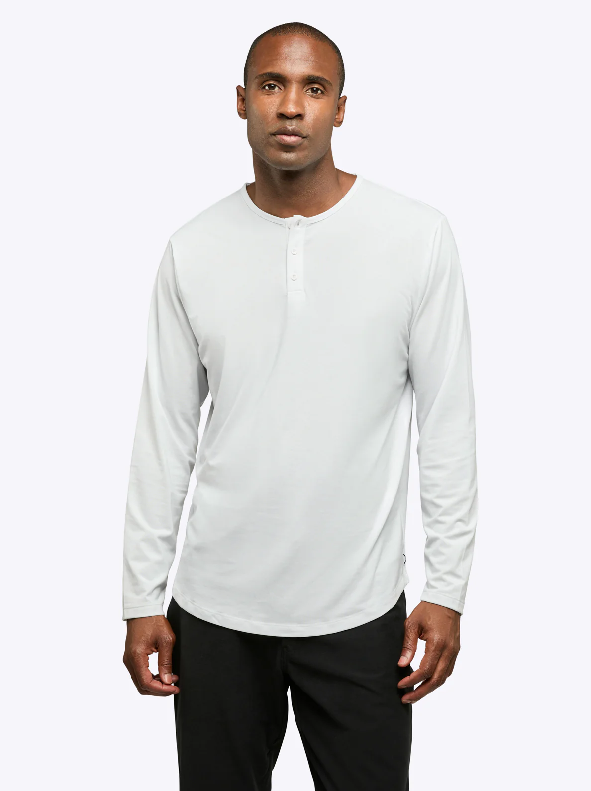 Men's Plain White Henley - Long Sleeve