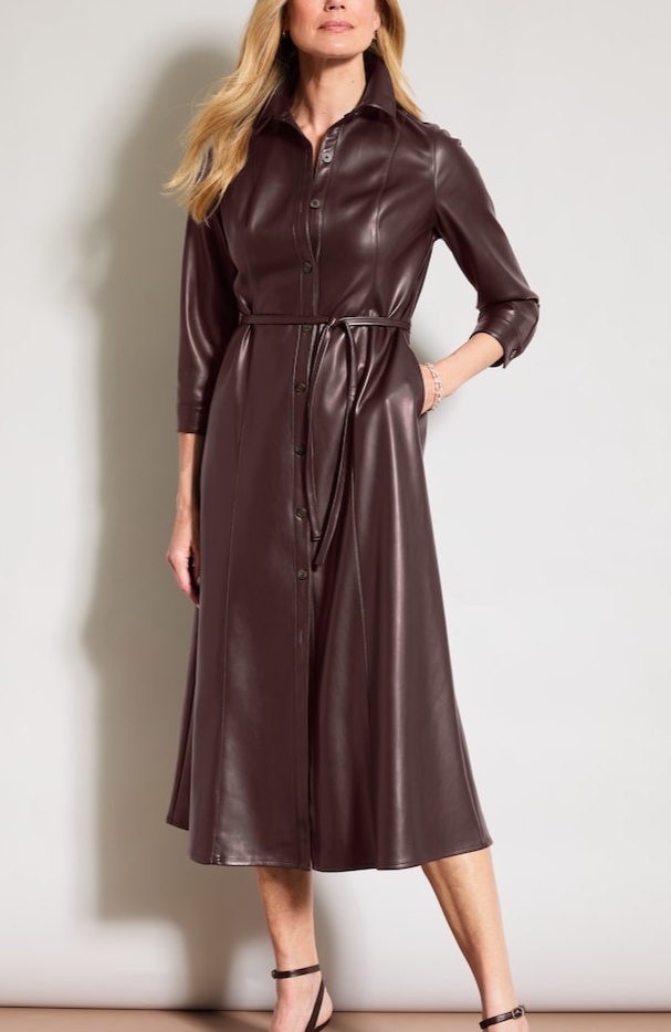 Faux-Leather Tie-Waist Dress
