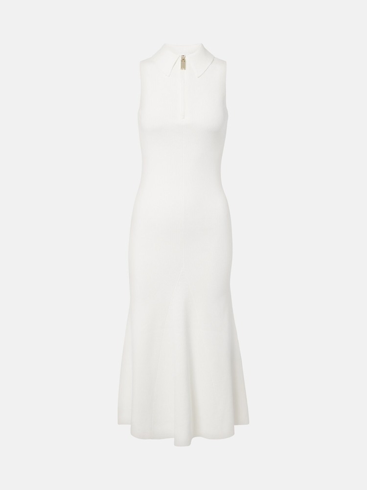 Mira ribbed-knit zip-up midi dress