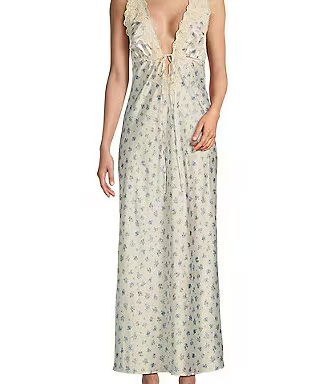 Satin Floral Print Plunging V-Neck Venice Maxi Dress