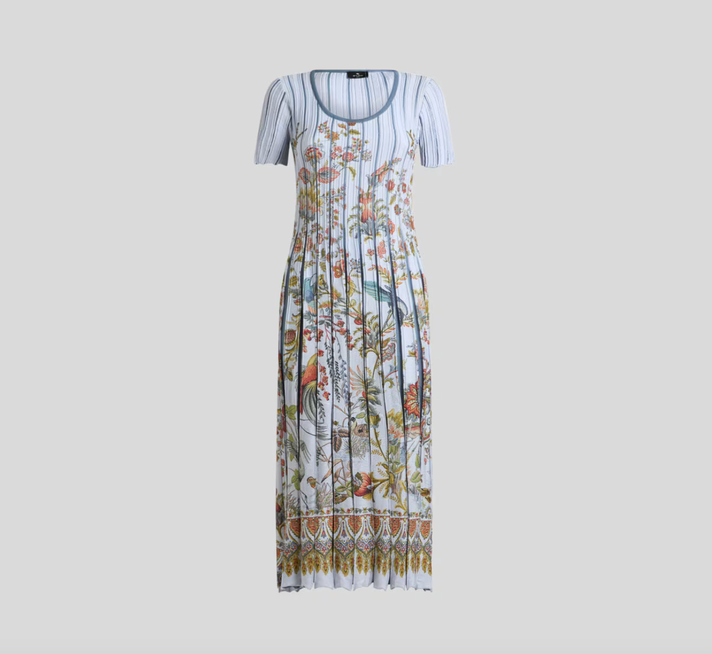 Etro PLEATED COTTON-BLEND MIDI DRESS WITH PLACED PRINT