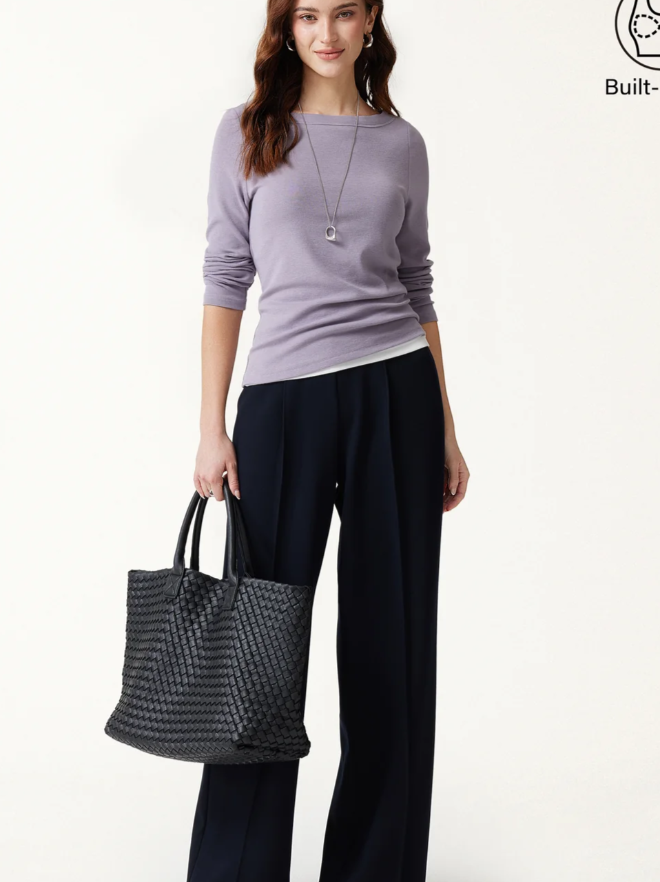 LiteWarm Boatneck Long Sleeve Built-In Bra Top