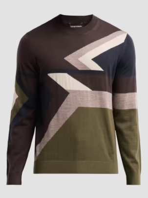 Geometric Wool Crewneck Sweater
