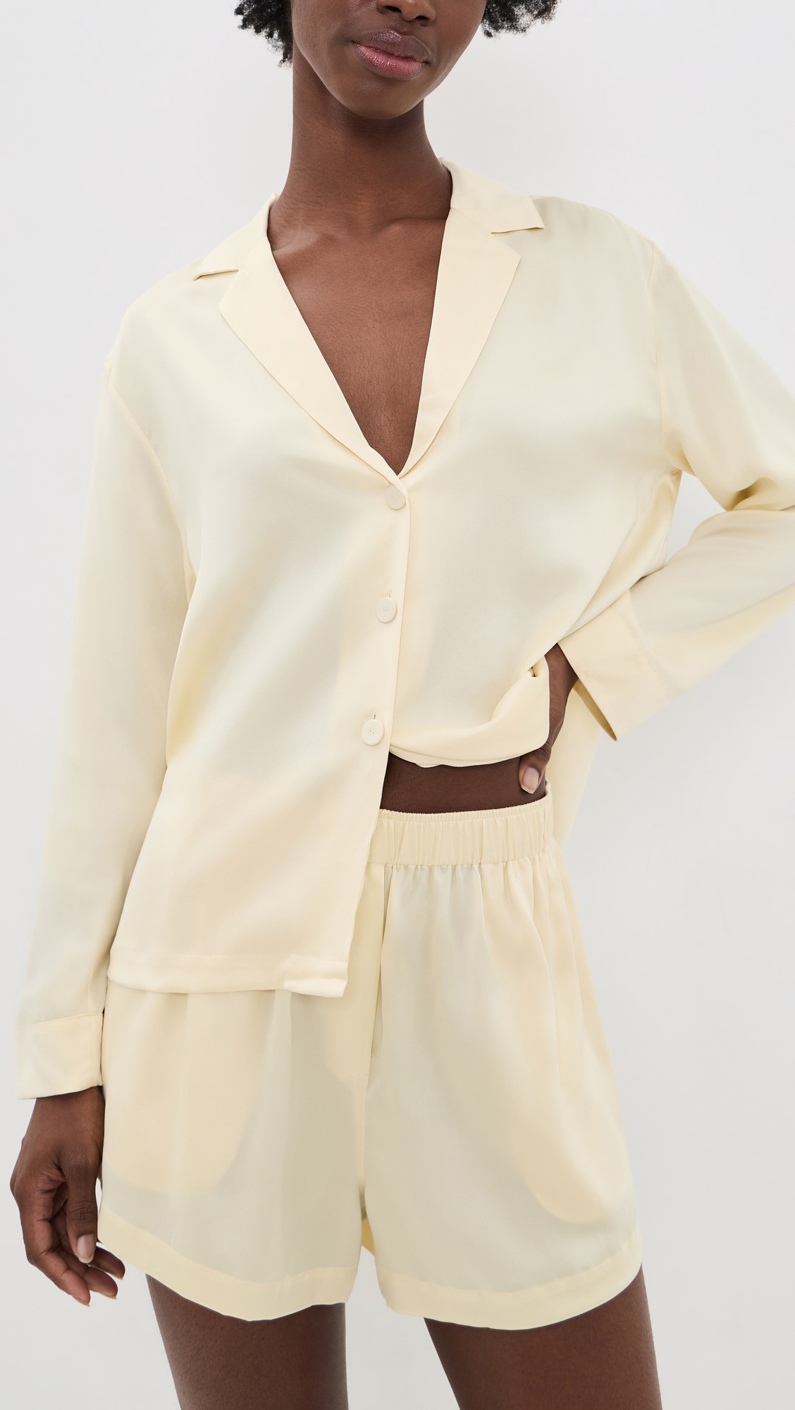 Washable Silk Button Up and Shorts Pajama Set
