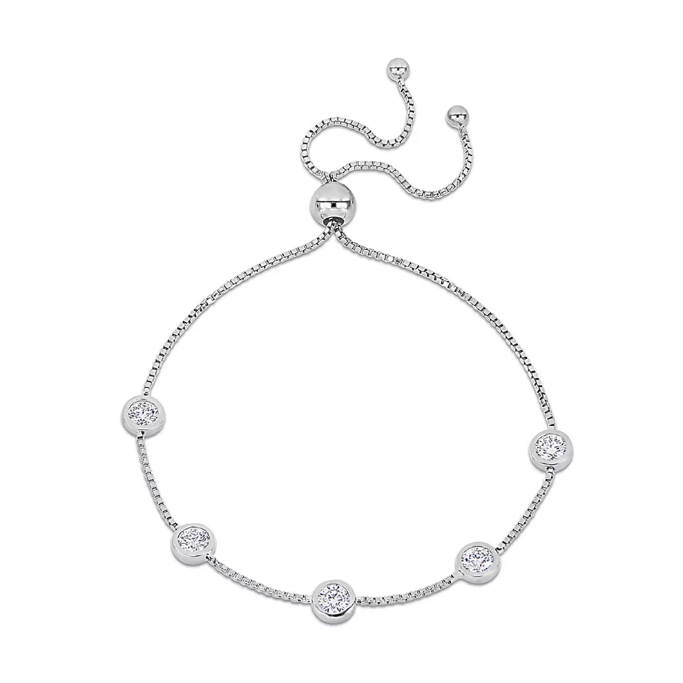 Station Bolo Bracelet with Moissanite in Sterling Silver (1 1/4 ct. dew)