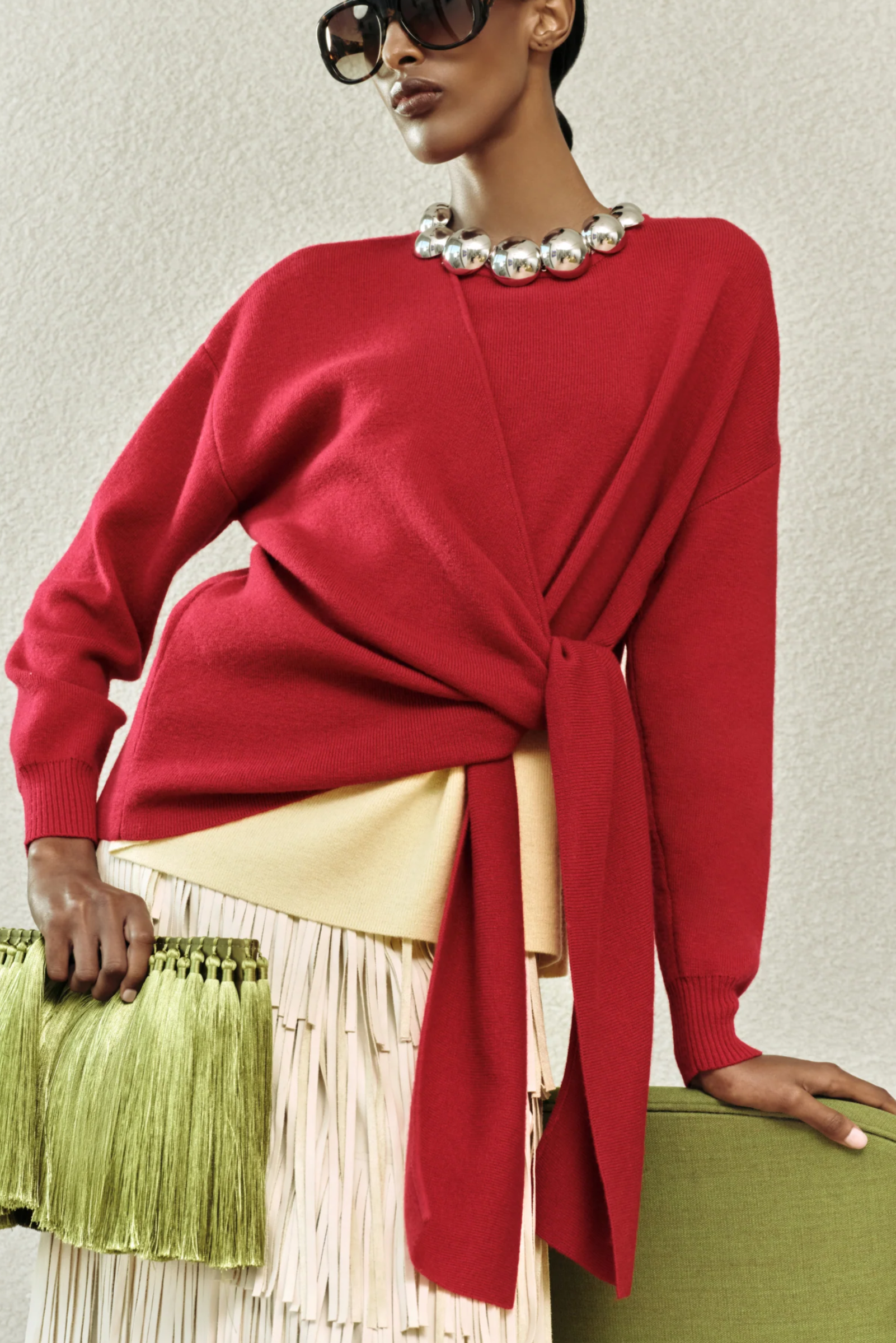Vista Merino Blend Sweater In Butter/Classic Red