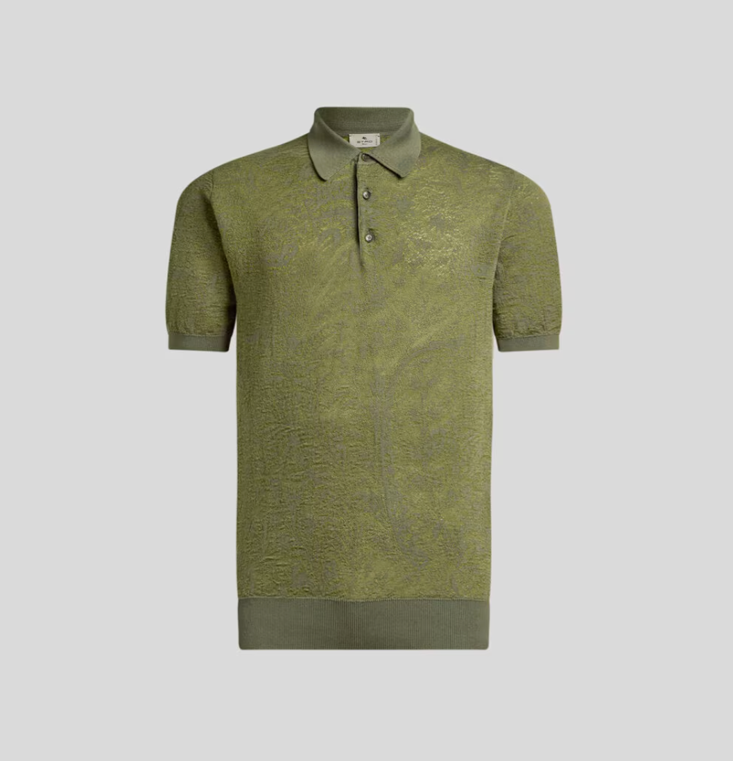 KNIT COTTON POLO SHIRT WITH FLORAL PAISLEY MOTIF