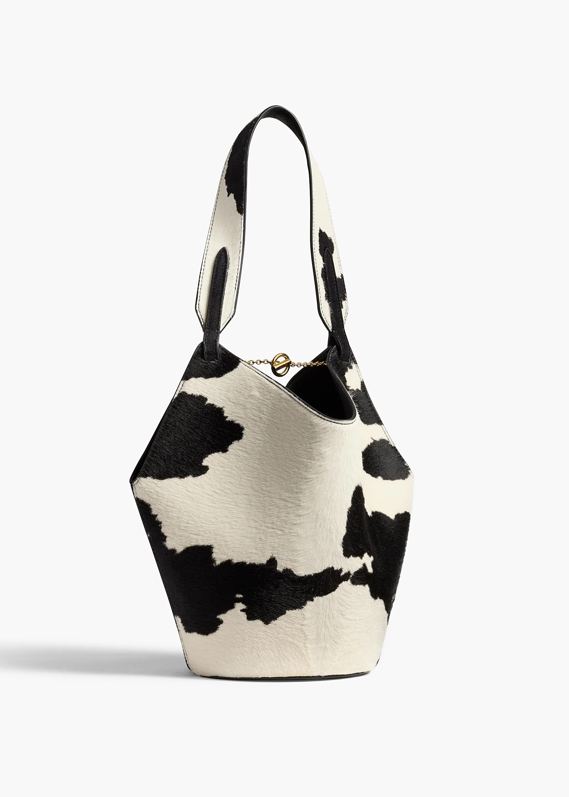 Mini Lotus Tote in Cow Print Haircalf/Black Suede