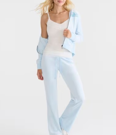 Von Dutch Rhinestone Logo Low-Rise Velour Flare Leg Pants
