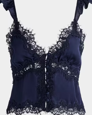 Rafaella Lace-Trim Ruffled Satin Top