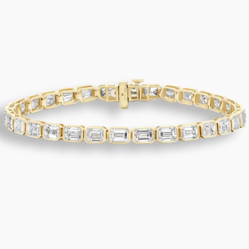 East West Emerald Cut Diamond Bezel Tennis Bracelet
