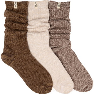 Womens UGG® Rib Knit Slouchy Crew Socks 3 Pack - Burnt Cedar / Moonlight / Coffee Grounds
