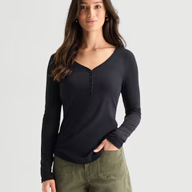 Ana Womens Long Sleeve Regular Fit Henley Shirt